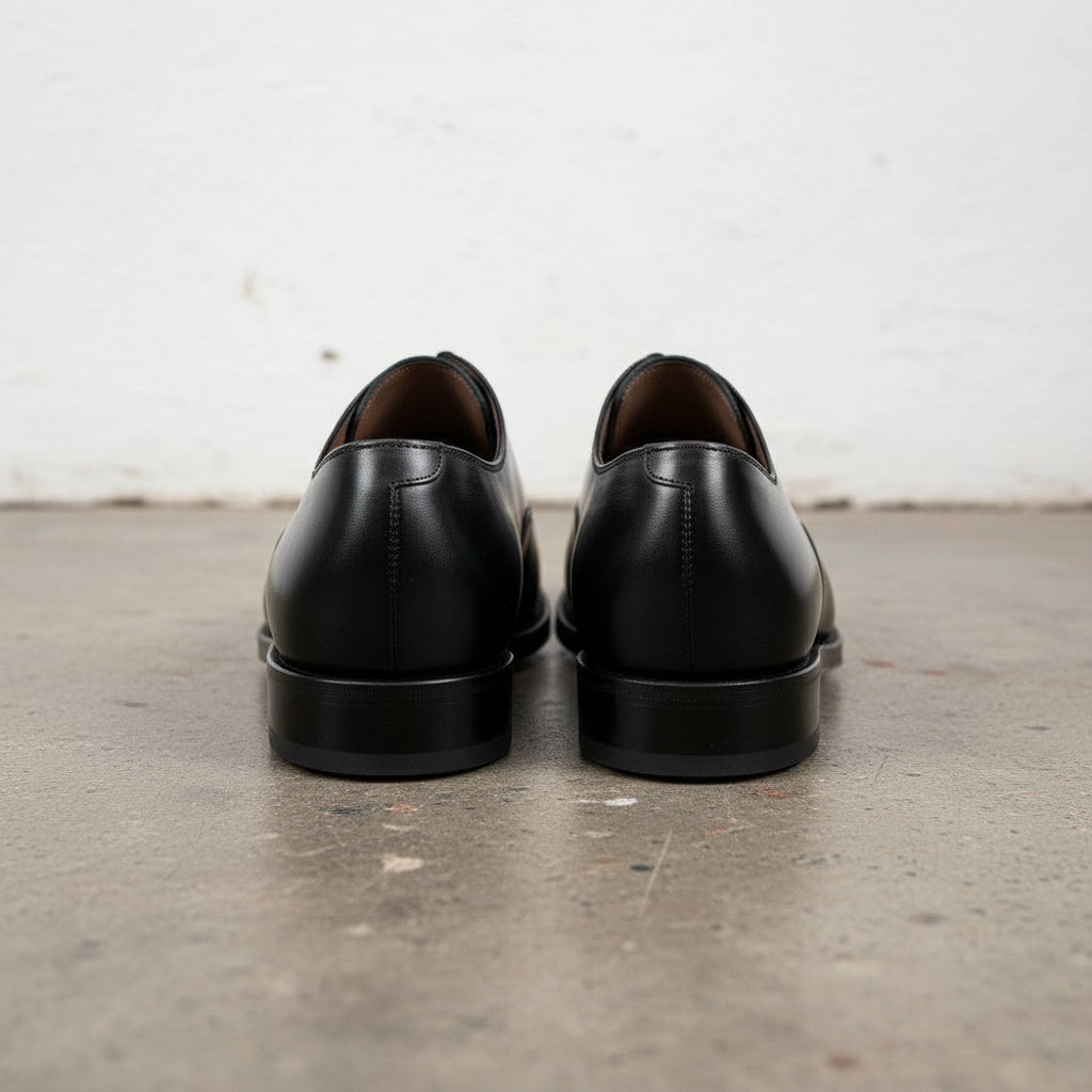 Handmade Men black Oxford leather dress shoes, Men black business shoes - back-view