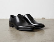 Handmade Men Black Oxfords shoes, Men dress shoes, Black tuxedo shoes - angle-view-showing-depth