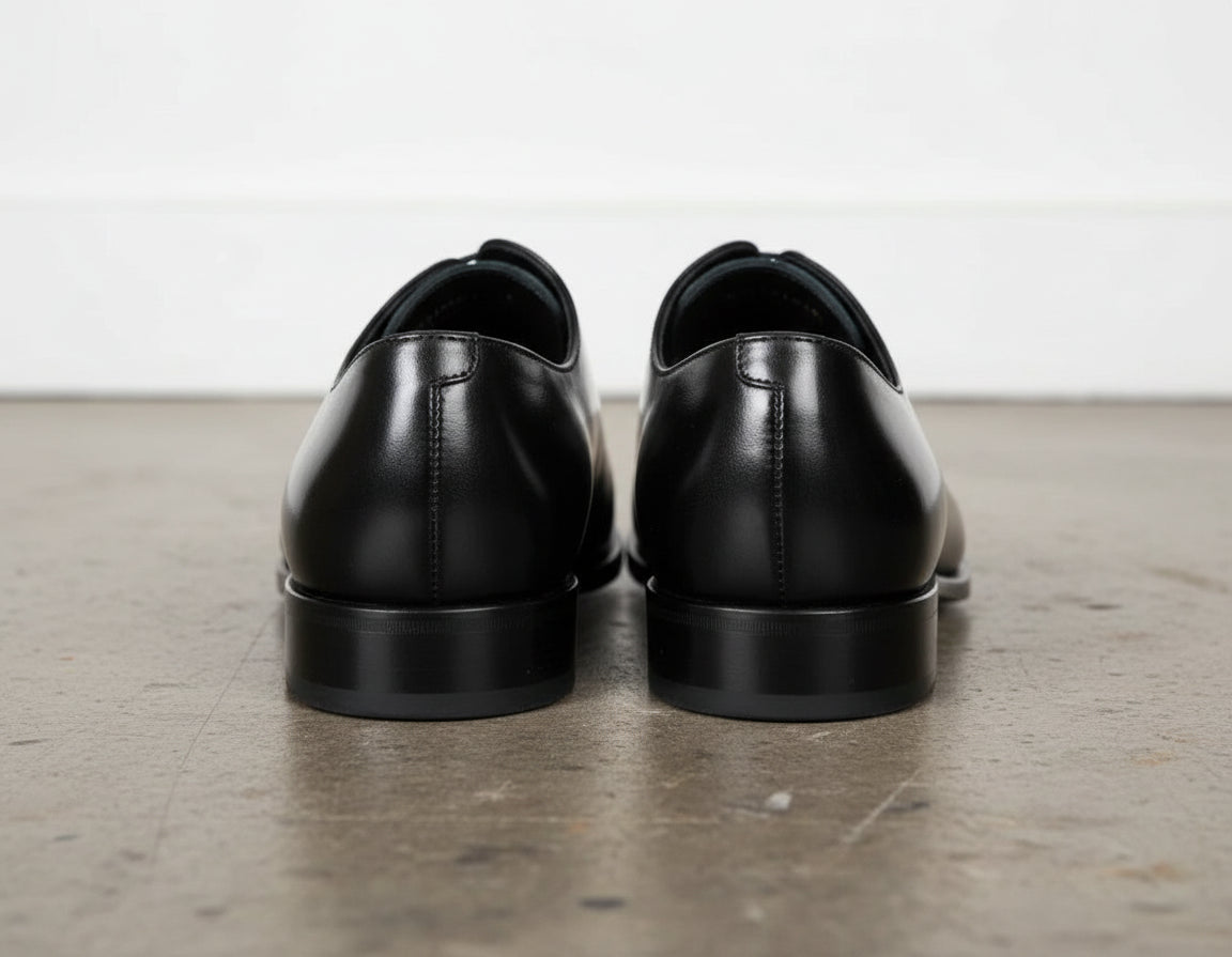 Handmade Men Black Oxfords shoes, Men dress shoes, Black tuxedo shoes - back-view