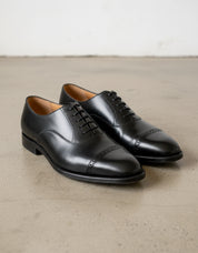 Handmade Men Black Oxfors leather shoes, Men brogue black dress shoes - angle-view-showing-depth