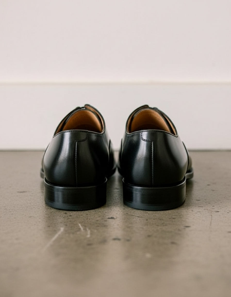 Handmade Men Black Oxfors leather shoes, Men brogue black dress shoes - back-view