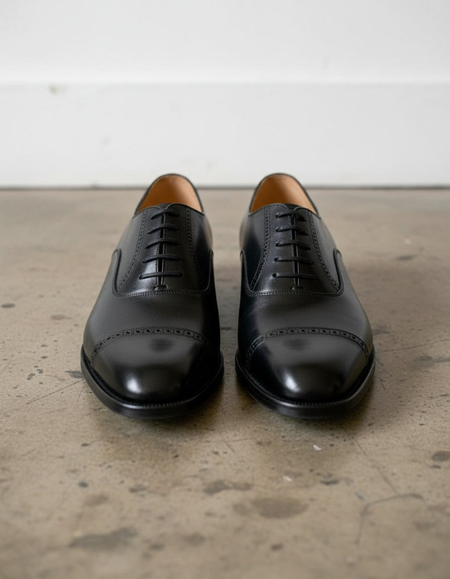 Handmade Men Black Oxfors leather shoes, Men brogue black dress shoes - front-view