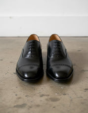 Handmade Men Black Oxfors leather shoes, Men brogue black dress shoes - front-view