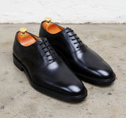 Handmade Men Black Oxfors leather shoes, Men wingtip dress shoes, Mens shoe - angle-view-showing-depth
