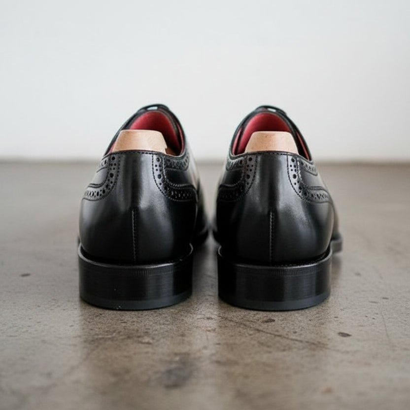 Handmade Men Black Oxfors leather shoes, Men wingtip dress shoes - back-view