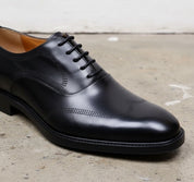Handmade Men Black Oxfors leather shoes, Men wingtip dress shoes, Mens shoe - detail-view-showing-texture