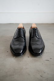 Handmade Men Black Oxfors leather shoes, Men wingtip dress shoes - front-view