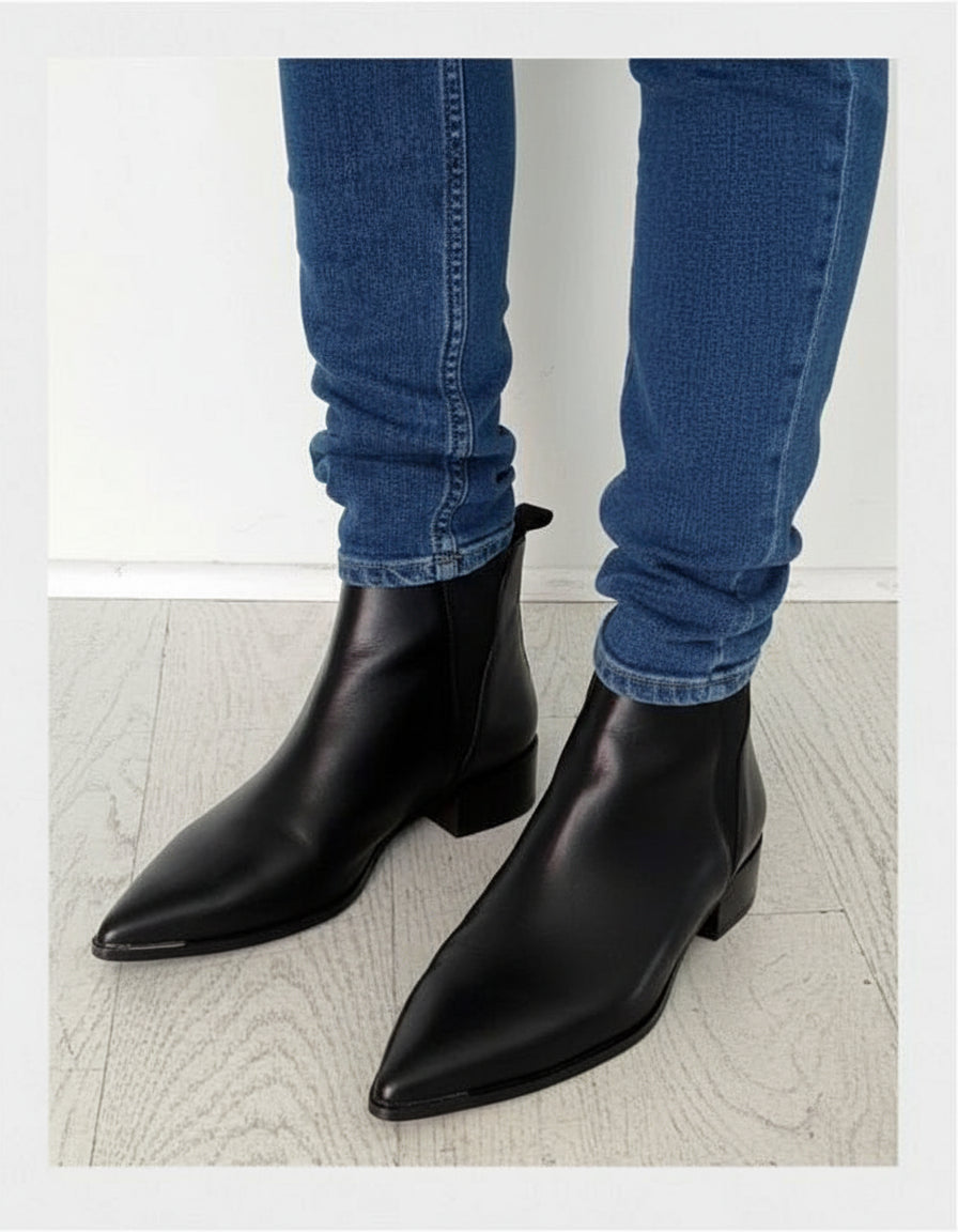 Handcrafted Men's Black Leather Chelsea Boots with Pointed Toe