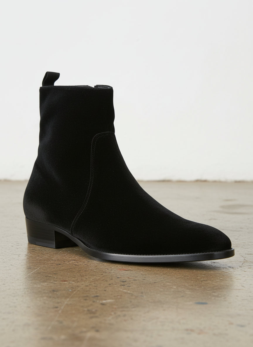 Men's Black Suede Ankle Dress Boots with Side Zip Closure Men's Black Suede Ankle Dress Boots with Side Zip Closure