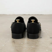 Handmade Men black suede dress shoes, Men black suede buckle shoes - back-view