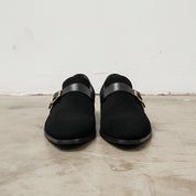 Handmade Men black suede dress shoes, Men black suede buckle shoes - front-view