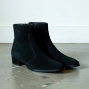 Handmade Men Black Suede Leather Zipper Boots, Men Biker Zipper Boots - 3-4-right-view