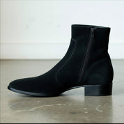 Handmade Men Black Suede Leather Zipper Boots, Men Biker Zipper Boots - detail-view-showing-texture