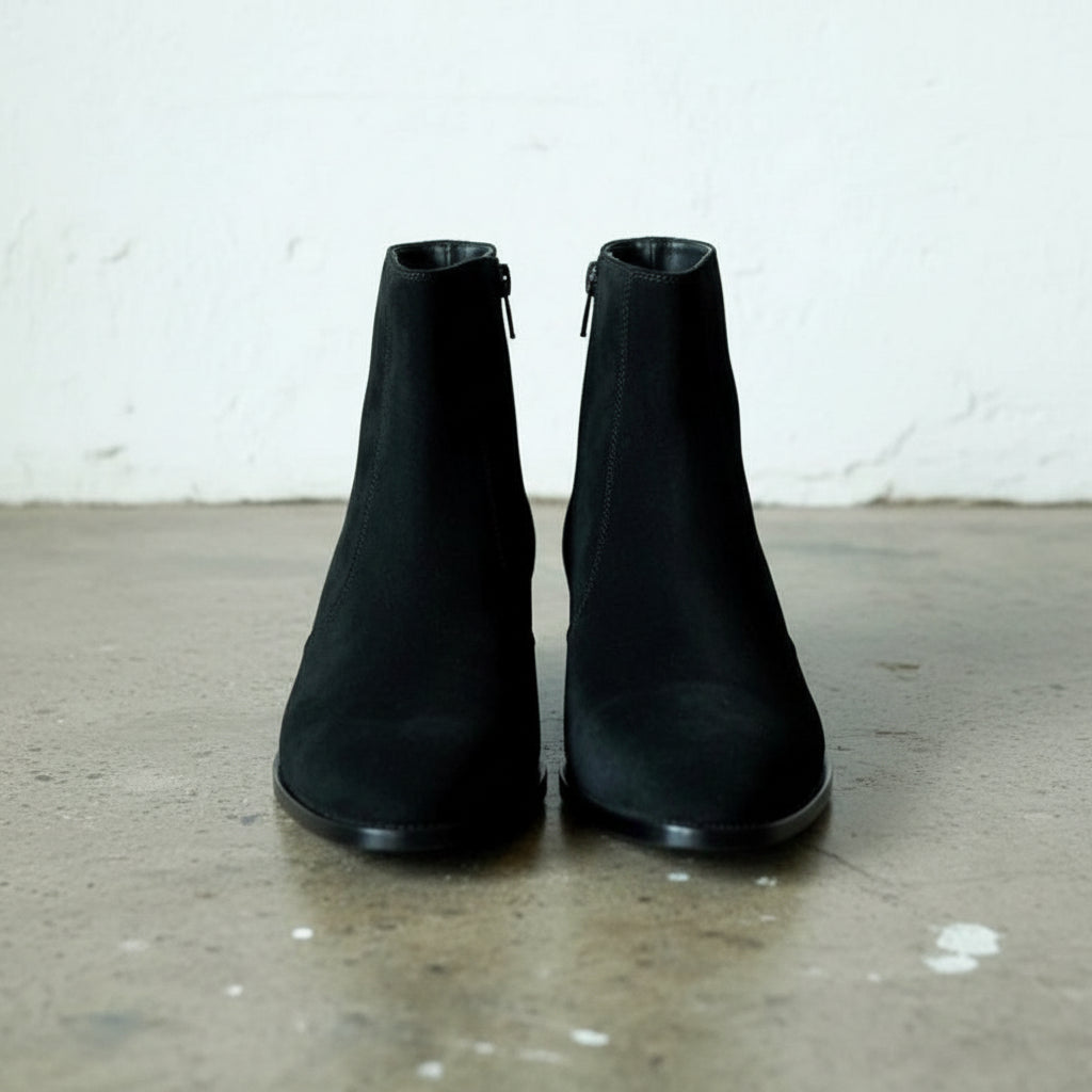 Handmade Men Black Suede Leather Zipper Boots, Men Biker Zipper Boots - front-view