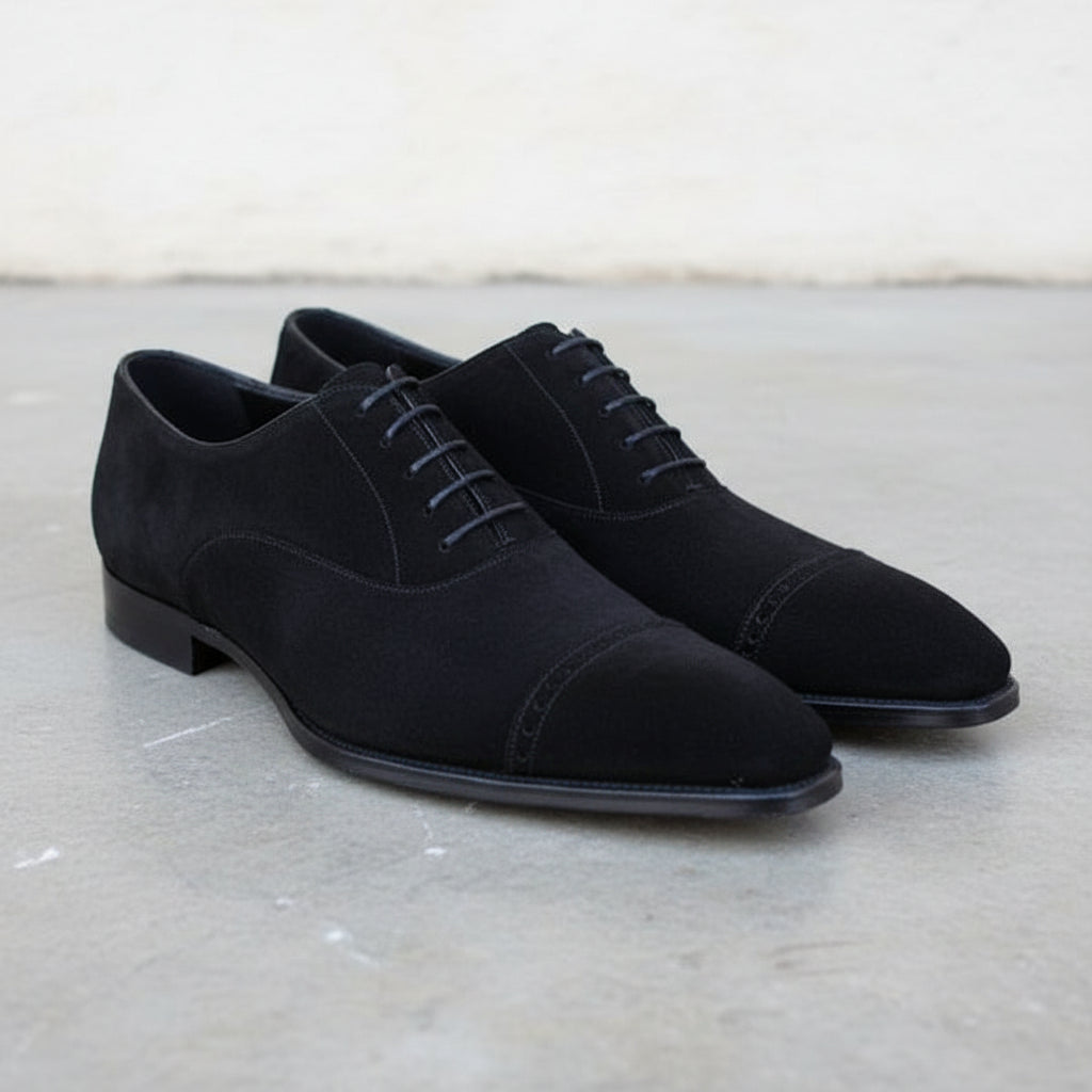 Handmade men black suede Oxfords shoes, Men black Dress shoes, Formal shoes - 3-4-right-view