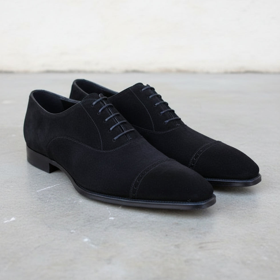 Men's Black Cap-Toe Suede Oxfords