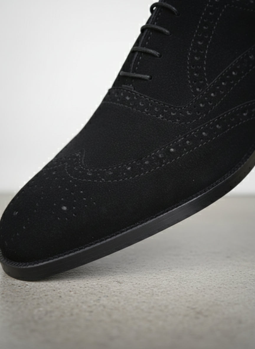 Men's Black Wingtip Brogue Suede Dress Shoes | Lace-Up Formal Shoes US 13 / Black / D - Standard Men's Black Wingtip Brogue Suede Dress Shoes | Lace-Up Formal Shoes US 13 / Black / D - Standard