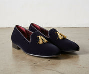 Handmade Men Black Velvet Tassels Shoes, Velvet Loafer Shoes Moccasins