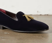 Handmade Men Black Velvet Tassels Shoes, Velvet Loafer Shoes Moccasins