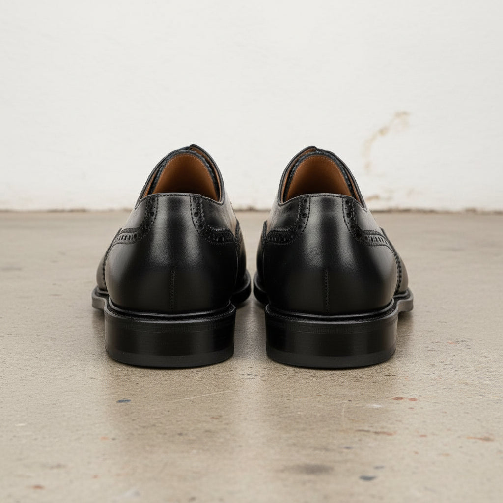 Handmade Men Black wing tip brogue dress shoes, Men leather office shoes - back-view