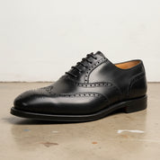 Handmade Men Black wing tip brogue dress shoes, Men leather office shoes - detail-view-showing-texture