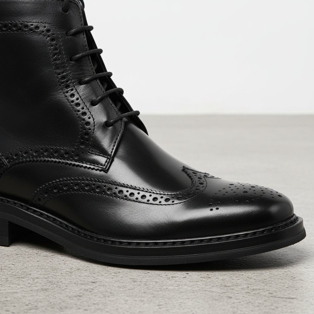 Men's Black Wingtip Brogue Leather Ankle Boots | Lace-Up Dress Boots US 8 / Black / 4E - Extra Wide Men's Black Wingtip Brogue Leather Ankle Boots | Lace-Up Dress Boots US 8 / Black / 4E - Extra Wide