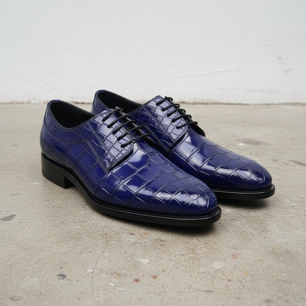 Handmade Men blue crocodile Oxfords shoes , Men blue alligators dress shoes - 3-4-right-view