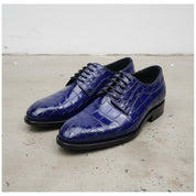 Handmade Men blue crocodile Oxfords shoes , Men blue alligators dress shoes - angle-view-showing-depth