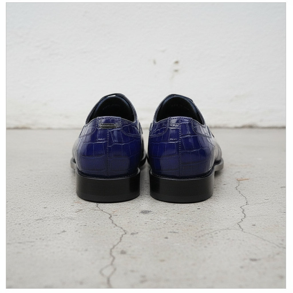Handmade Men blue crocodile Oxfords shoes , Men blue alligators dress shoes - back-view