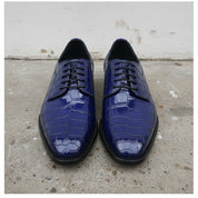 Handmade Men blue crocodile Oxfords shoes , Men blue alligators dress shoes - front-view