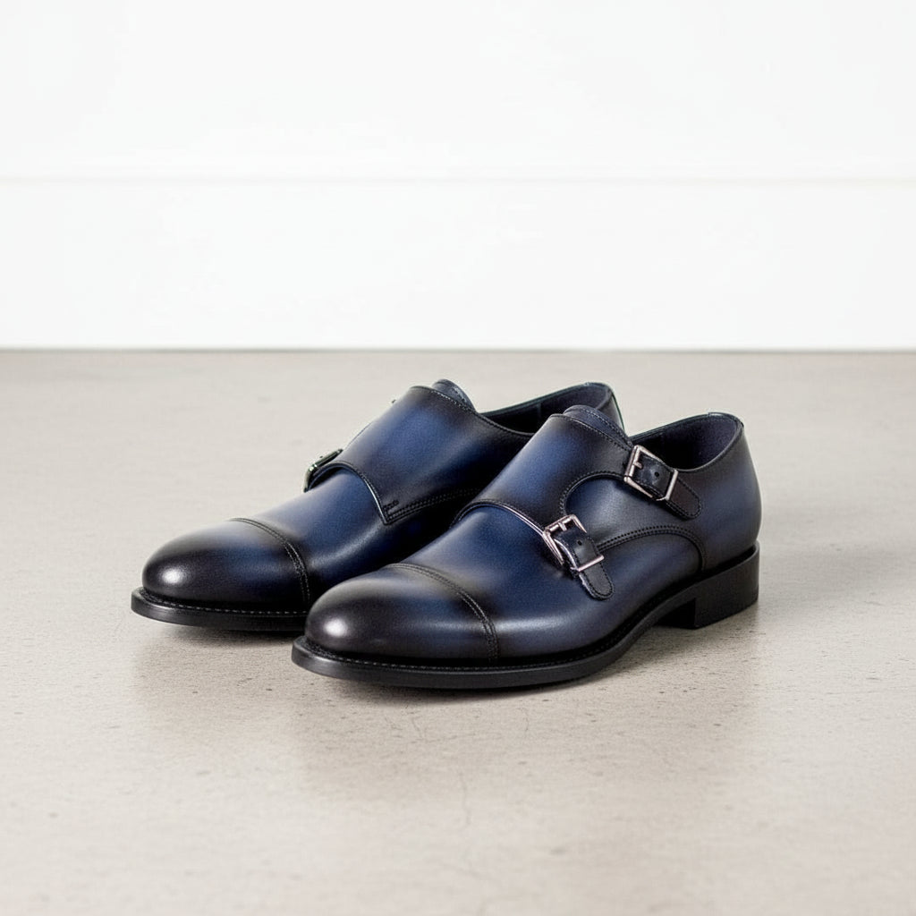 Handmade Men Blue Double buckle dress shoes, Men Blue formal monk shoes US 11 / Blue / D - Standard Handmade Men Blue Double buckle dress shoes, Men Blue formal monk shoes US 11 / Blue / D - Standard