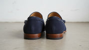 Handmade Men Blue Suede Slip on Shoes with Tassels, Casual Loafer Shoes - back-view