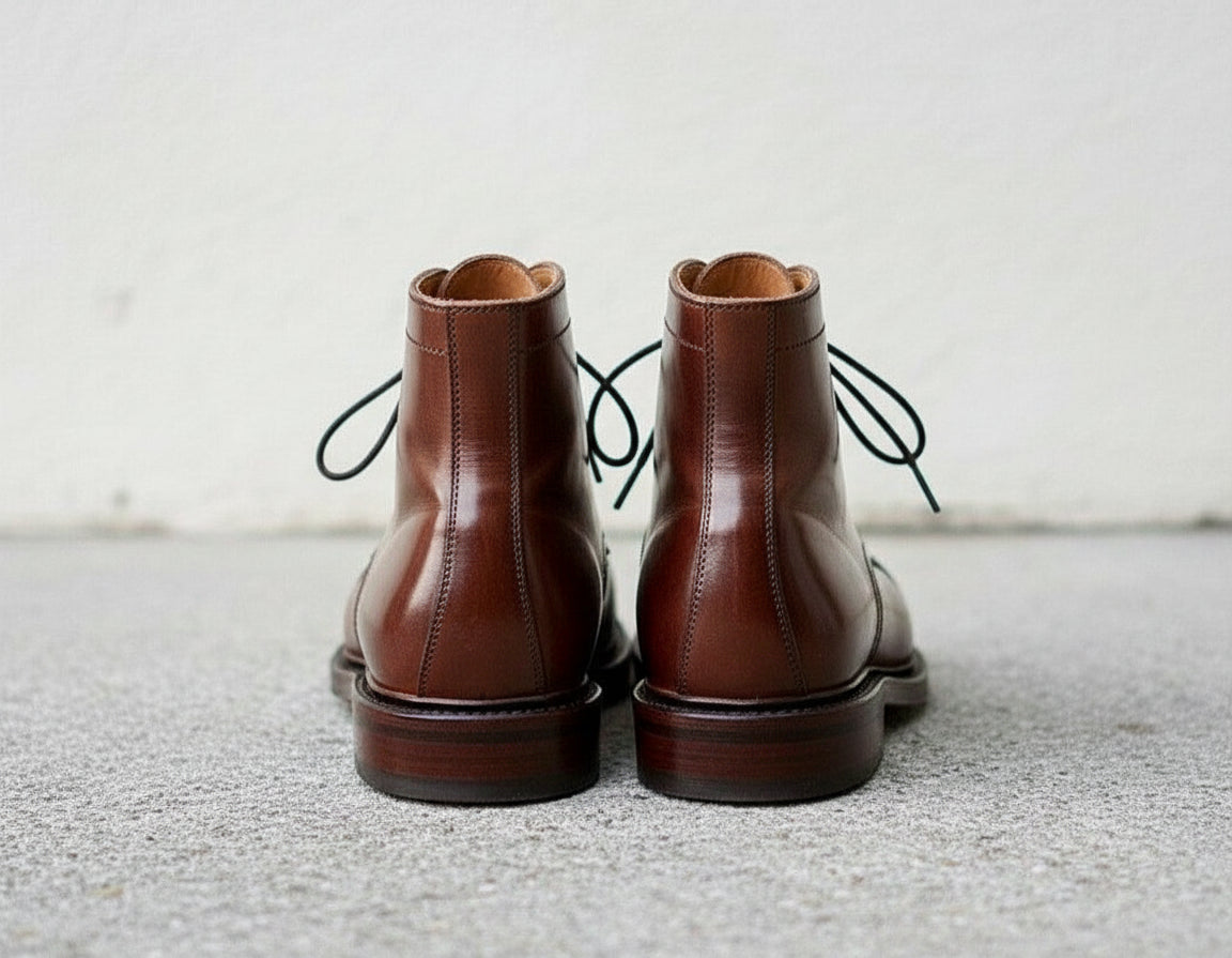 Handmade Men brown cap toe ankle boot, Men dress boots, Men ankle boot - back-view