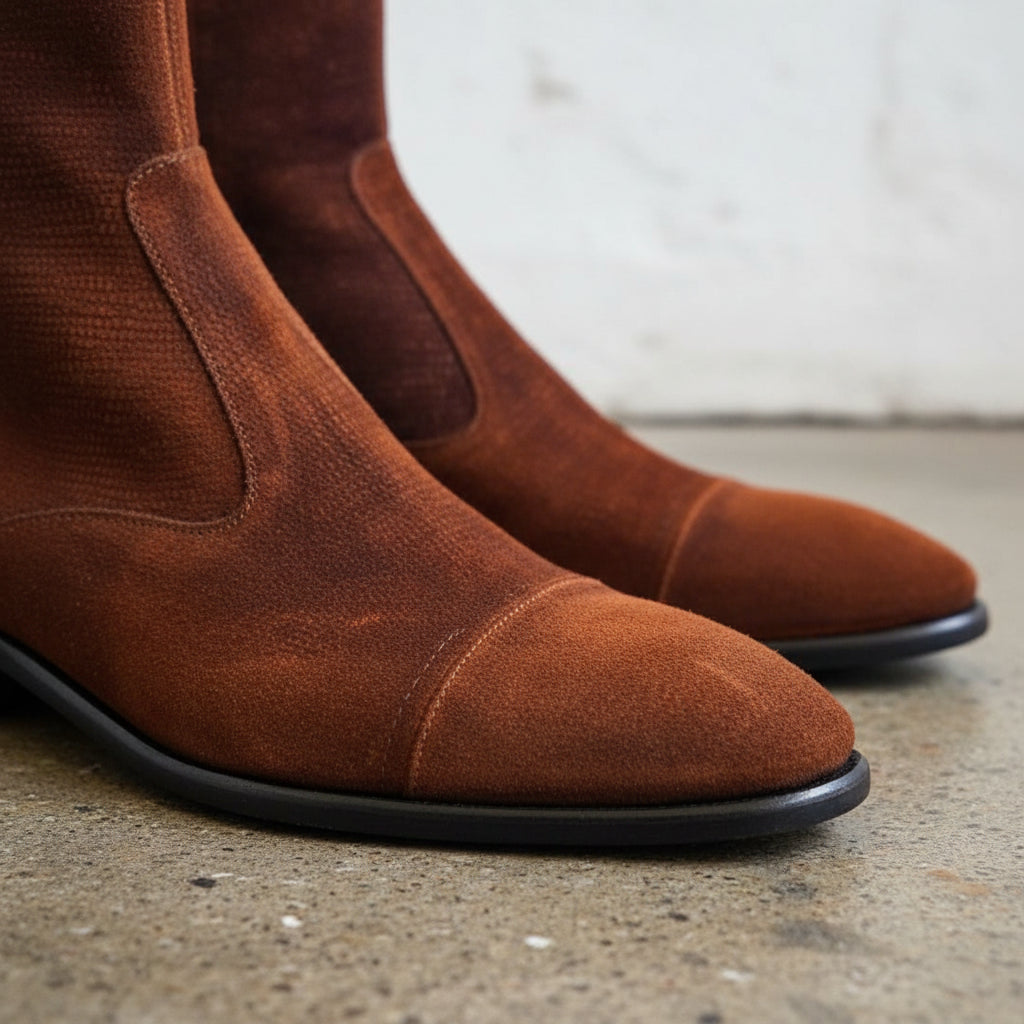 Handmade Men Brown Cap toe Ankle boots, Men side zipper classic ankle boot