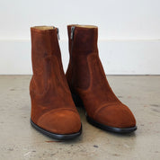 Handmade Men Brown Cap toe Ankle boots, Men side zipper classic ankle boot