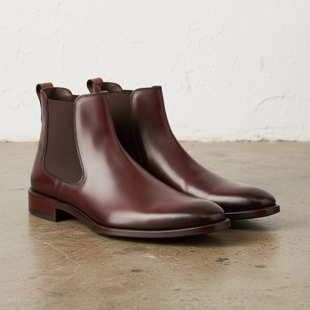 Handmade Men Brown Classic Chelsea boots, Brown dress boots for men - angle-view-showing-depth