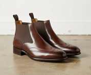 Handmade Men brown Comferable wingtip brogue Leather Chesea dress boots - angle-view-showing-depth