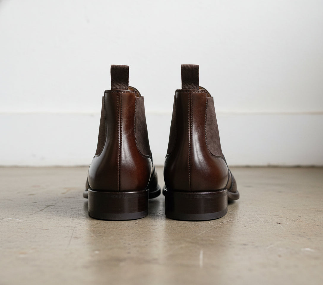 Handmade Men brown Comferable wingtip brogue Leather Chesea dress boots - back-view