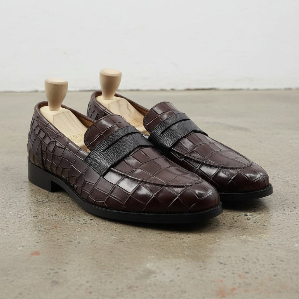 Handmade Men Brown Crocodile Moccasins Loafer, Men Alligators Formal Shoes