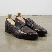 Handmade Men Brown Crocodile Moccasins Loafer, Men Alligators Formal Shoes