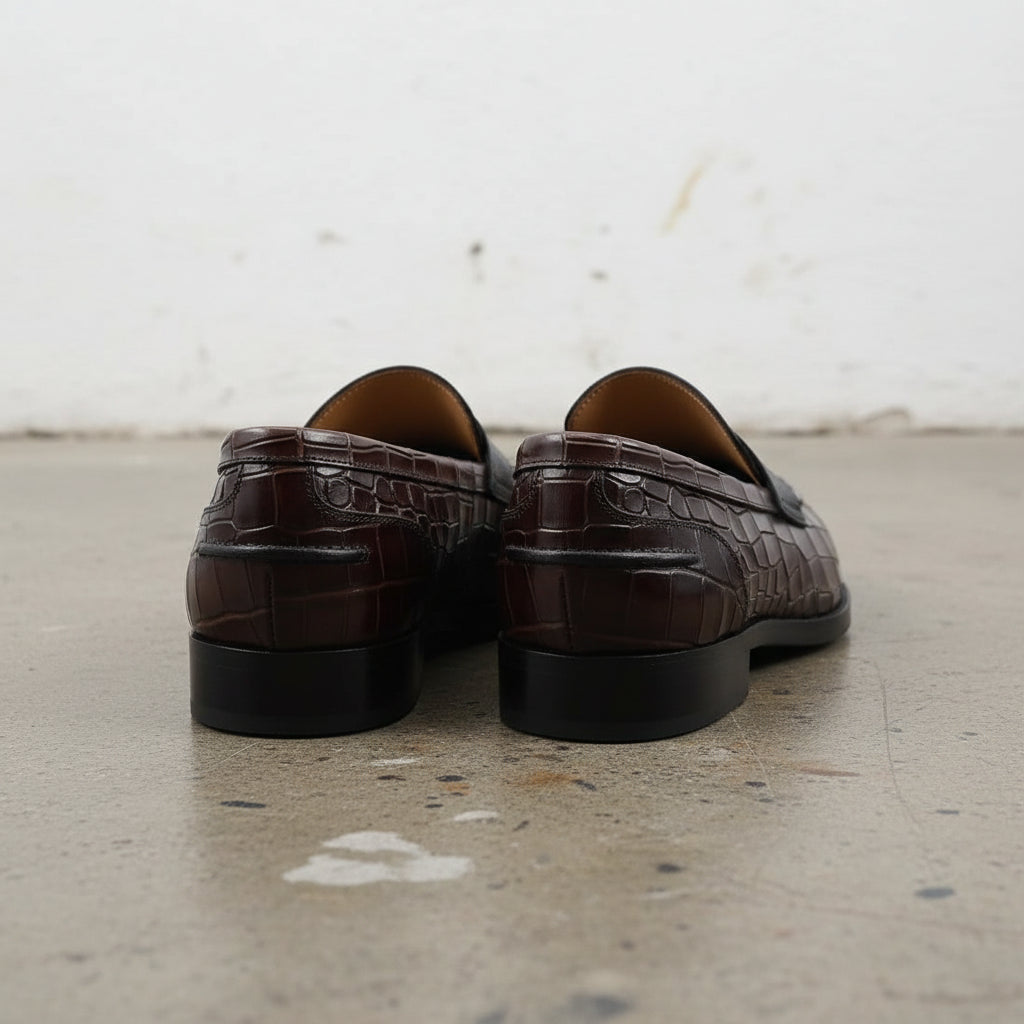 Handmade Men Brown Crocodile Moccasins Loafer, Men Alligators Formal Shoes
