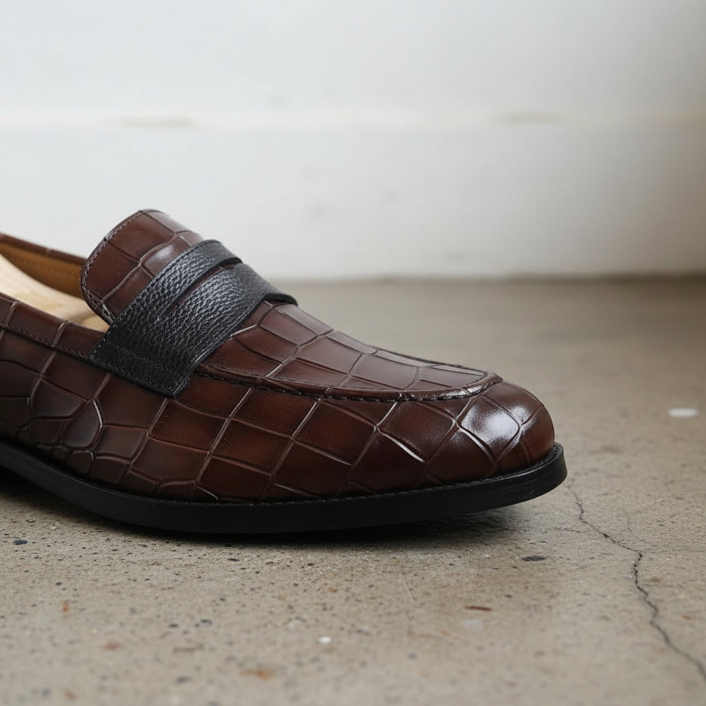 Handmade Men Brown Crocodile Moccasins Loafer, Men Alligators Formal Shoes