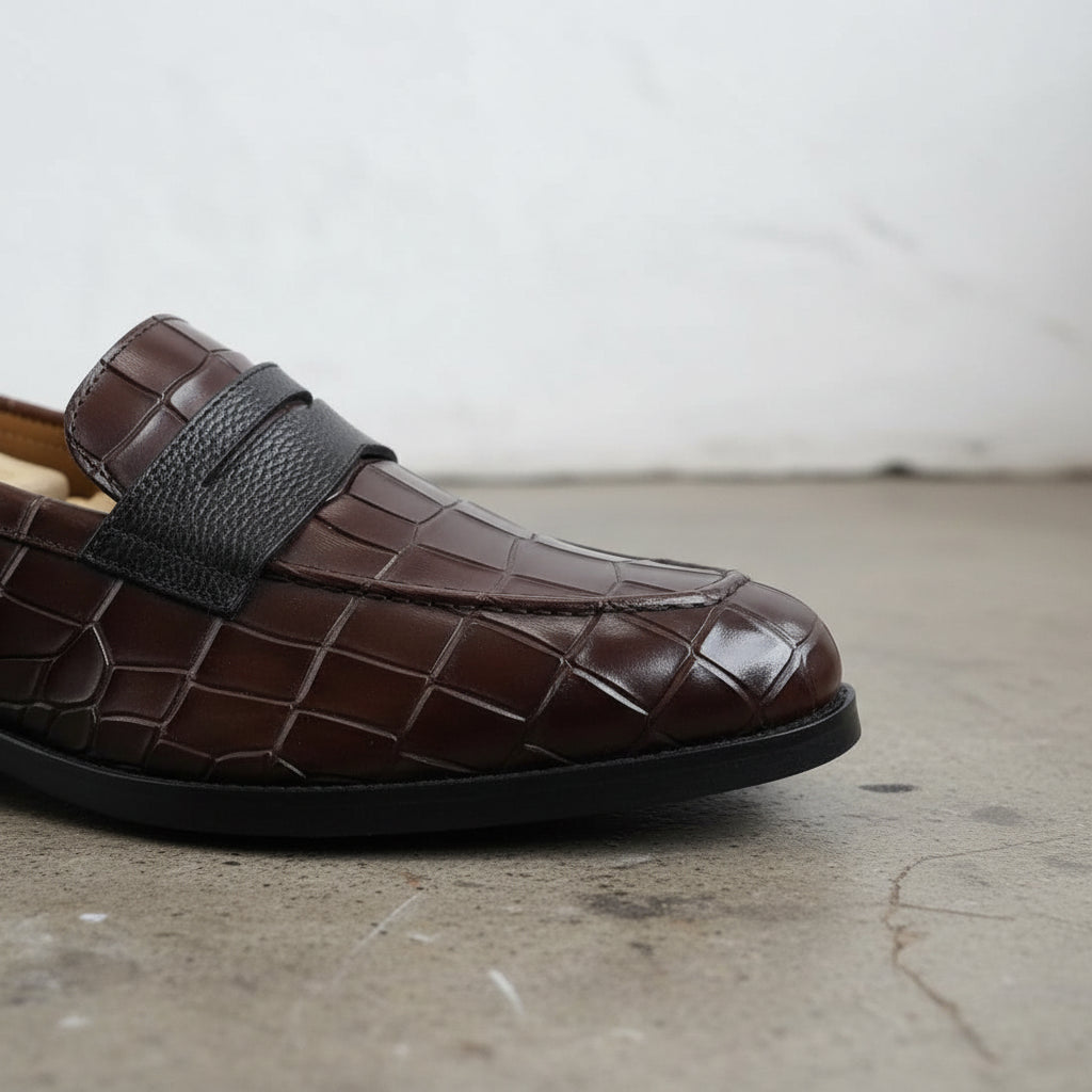 Handmade Men Brown Crocodile Moccasins Loafer, Men Alligators Formal Shoes