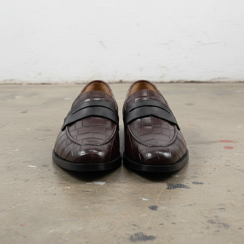 Handmade Men Brown Crocodile Moccasins Loafer, Men Alligators Formal Shoes