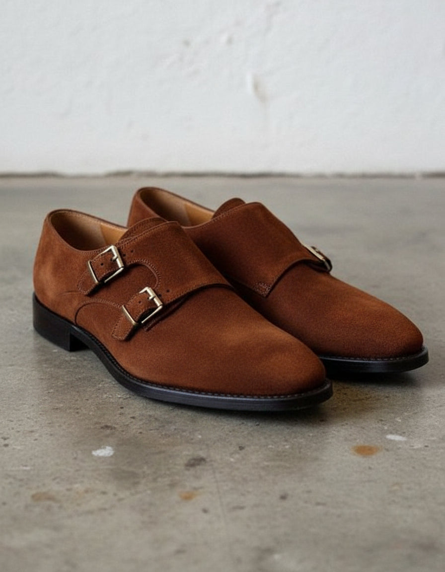 Handmade Men Brown Double Monk Shoes, Brown Dress Shoes, Shoes For Mens