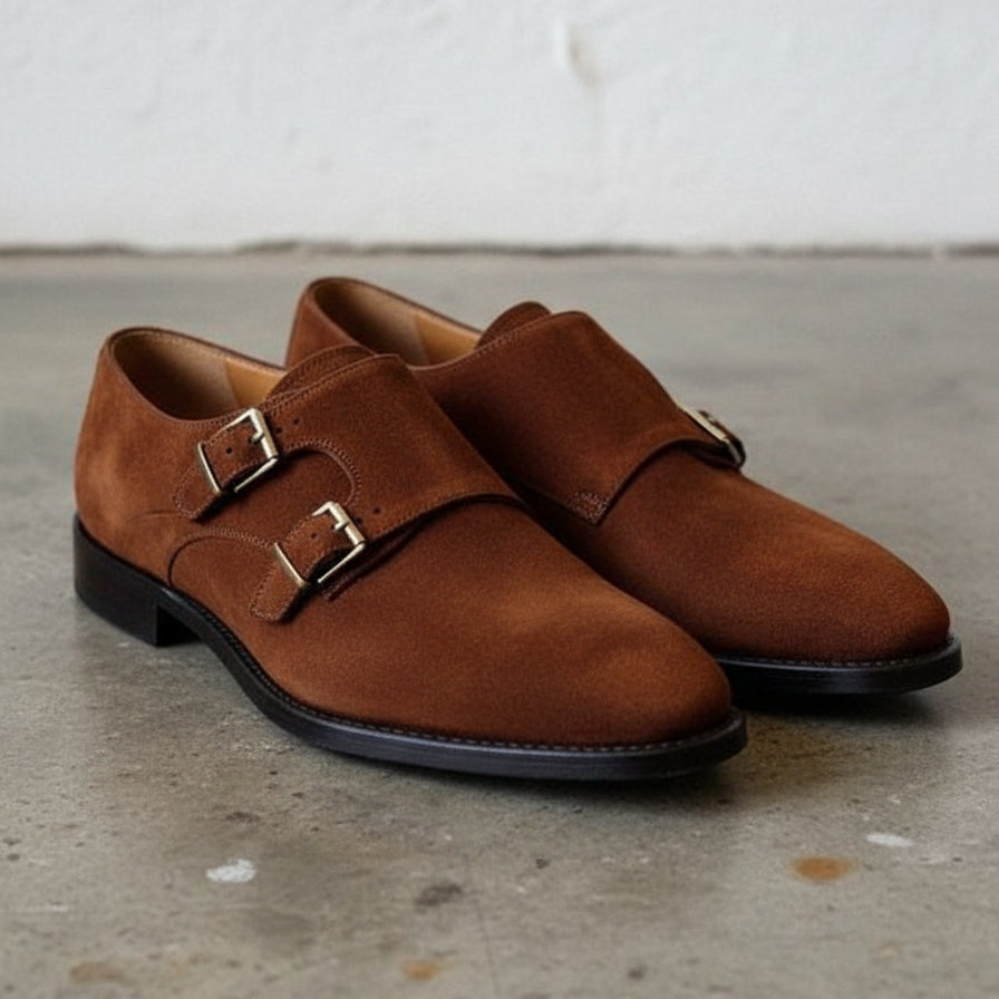 Handmade Men Brown Double Monk Shoes, Brown Dress Shoes, Shoes For Mens