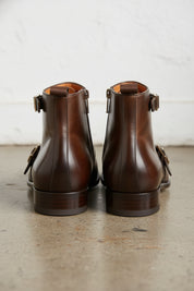 Handmade Men Brown Genuine Leather Ankle Boots, Side Zipper Ankle Boot - back-view