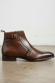 Handmade Men Brown Genuine Leather Ankle Boots, Side Zipper Ankle Boot - detail-view-showing-texture