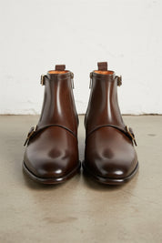 Handmade Men Brown Genuine Leather Ankle Boots, Side Zipper Ankle Boot - front-view