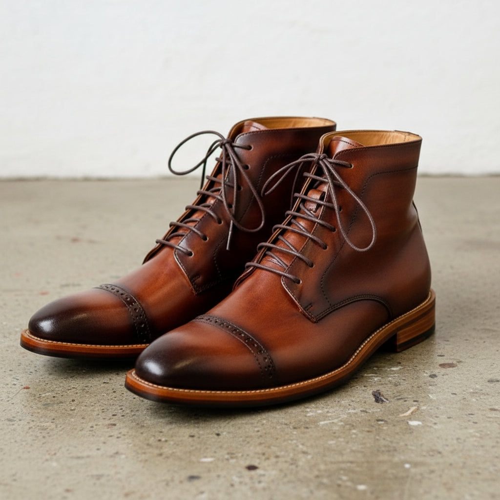 Men's Brown Lace-Up Oxford Ankle Boots | Dress Leather Boots US 10 / Brown / D Men's Brown Lace-Up Oxford Ankle Boots | Dress Leather Boots US 10 / Brown / D